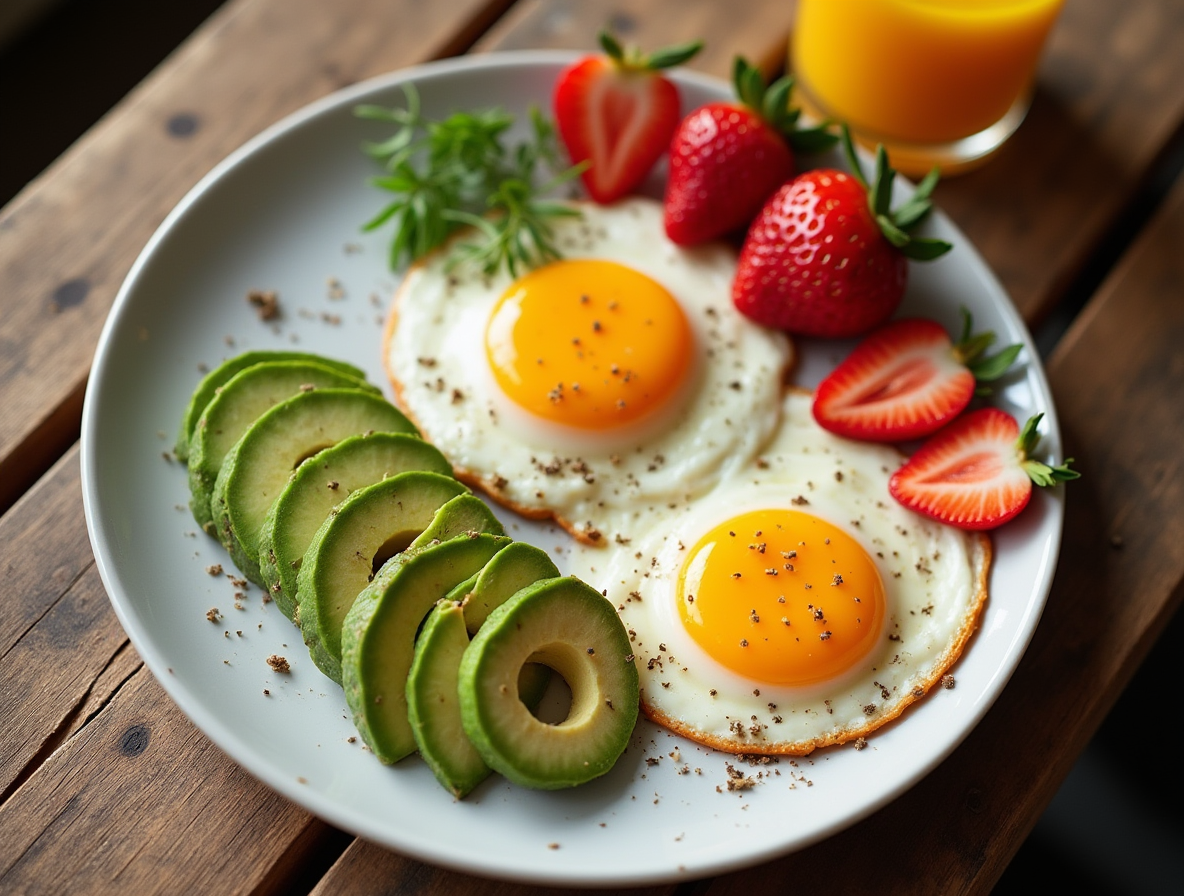 Breakfast Ideas with Eggs, Avocado, and Strawberries